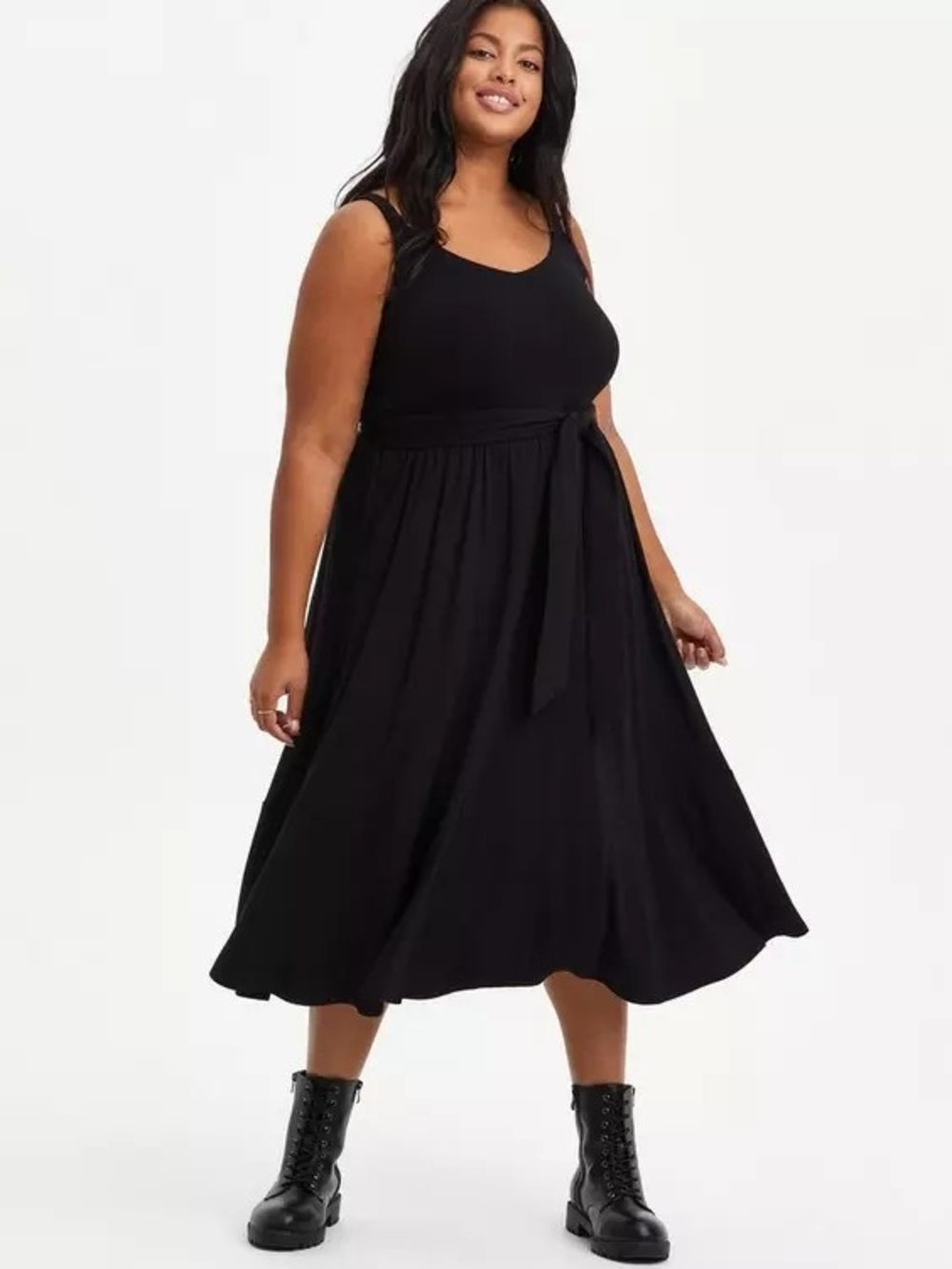 Torrid Midi Super Soft Tie Waist Dress - Olive Green